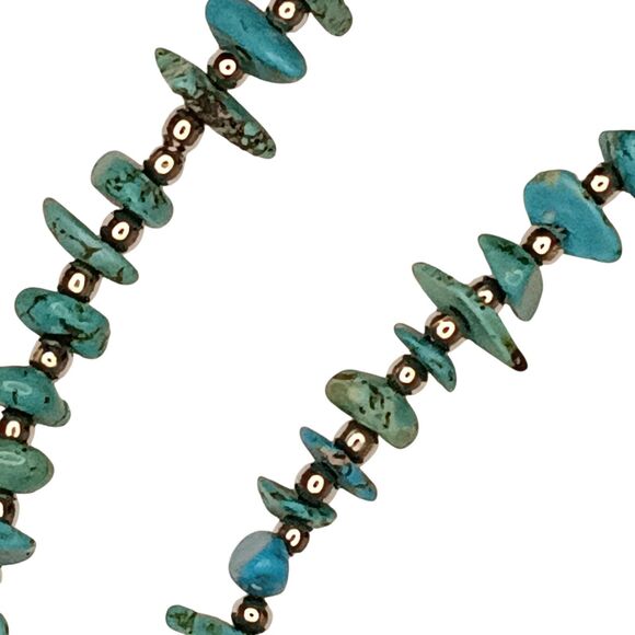 Vintage Southwest Blue & Green Turquoise Chip Necklace With Silver Beads 48" - Picture 9 of 11
